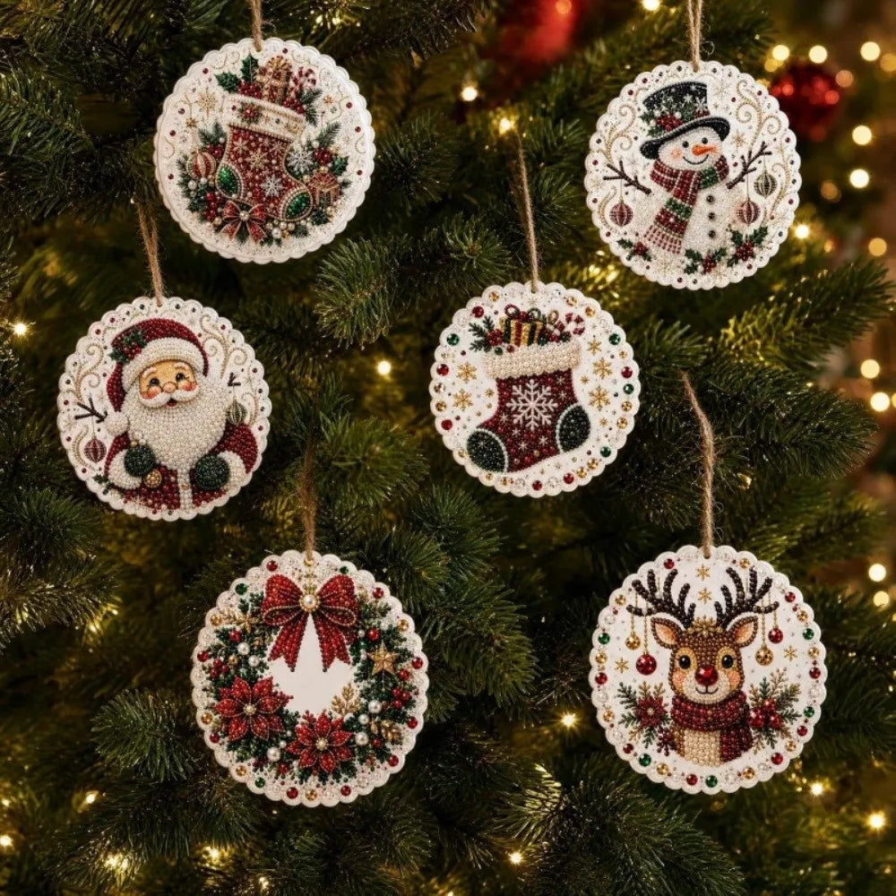 DIY Christmas Diamond Art Ornament Kit – 8Pcs Sparkling Holiday Tree Pendant Decorations Set (GL-012-ORNAMENT)