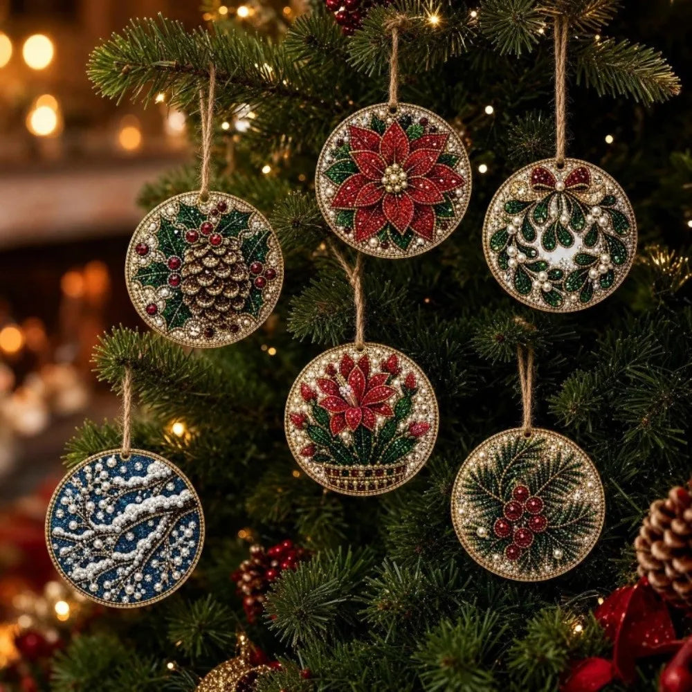 DIY Christmas Diamond Art Ornament Kit – 8Pcs Sparkling Holiday Tree Pendant Decorations Set (GL-012-ORNAMENT)
