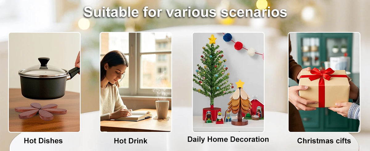 Aesthetic Wooden Christmas Tree Coaster Set (GL-001-TREE)