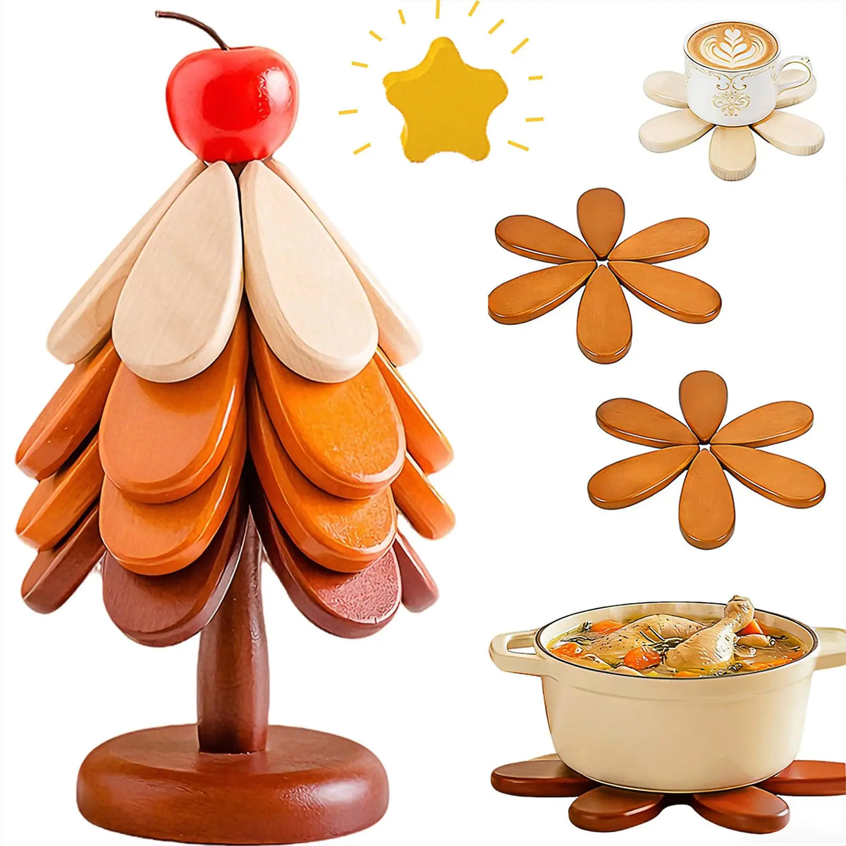 Aesthetic Wooden Christmas Tree Coaster Set (GL-001-TREE)