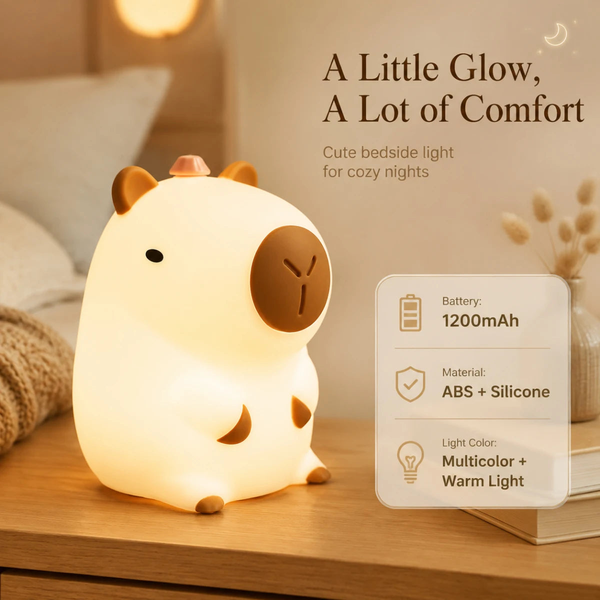 Cozy Capybara Soft Silicone Touch Night Light | Emotional Support Lamp (GL-005-CAPY)