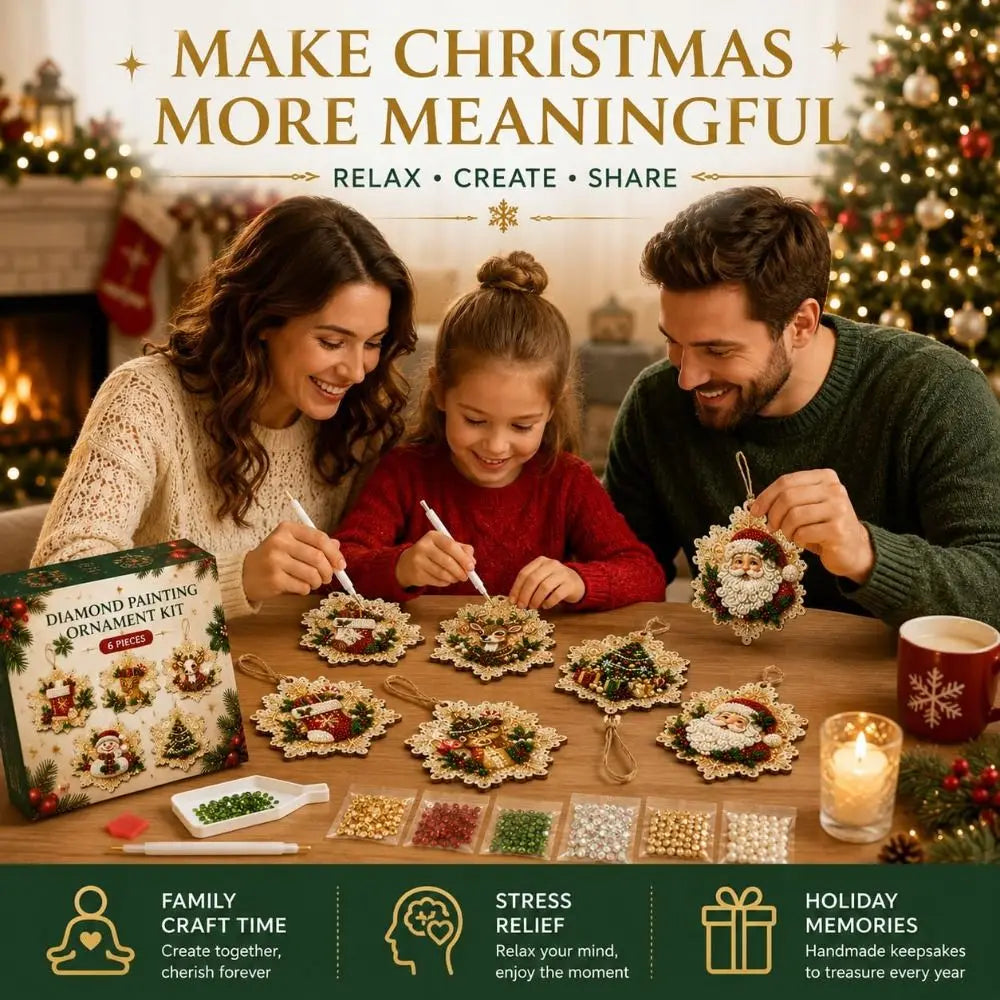 DIY Christmas Diamond Art Ornament Kit – 8Pcs Sparkling Holiday Tree Pendant Decorations Set (GL-012-ORNAMENT)