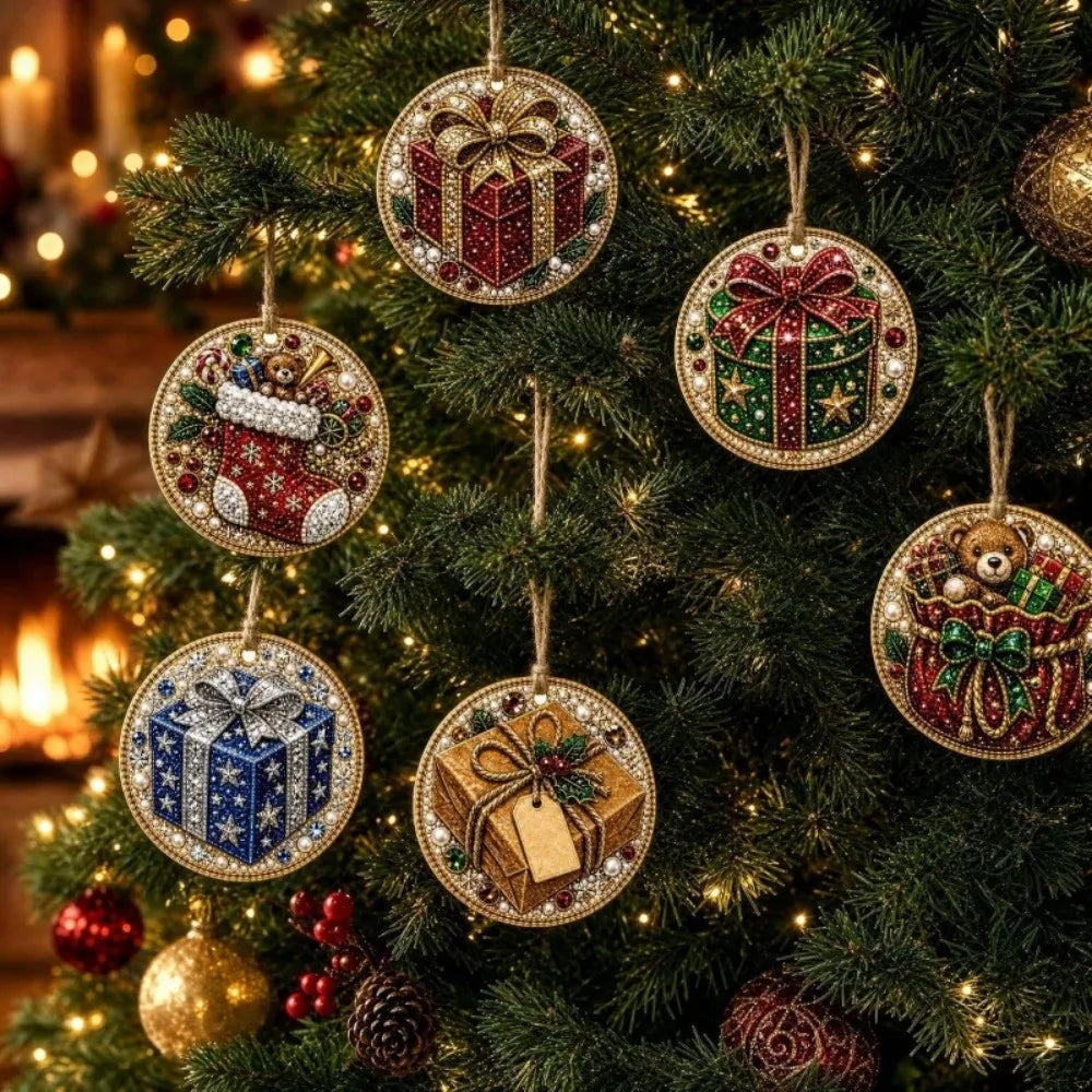 DIY Christmas Diamond Art Ornament Kit – 8Pcs Sparkling Holiday Tree Pendant Decorations Set (GL-012-ORNAMENT)