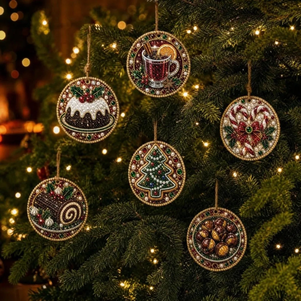 DIY Christmas Diamond Art Ornament Kit – 8Pcs Sparkling Holiday Tree Pendant Decorations Set (GL-012-ORNAMENT)
