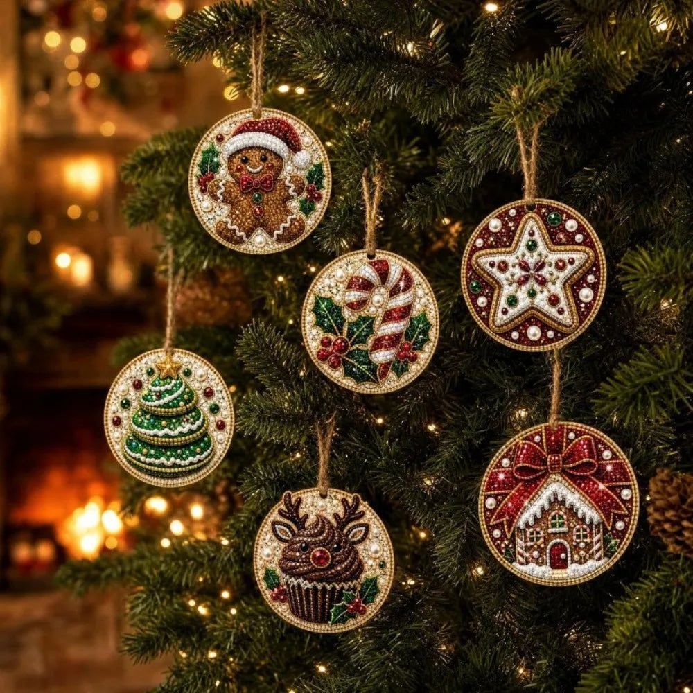 DIY Christmas Diamond Art Ornament Kit – 8Pcs Sparkling Holiday Tree Pendant Decorations Set (GL-012-ORNAMENT)