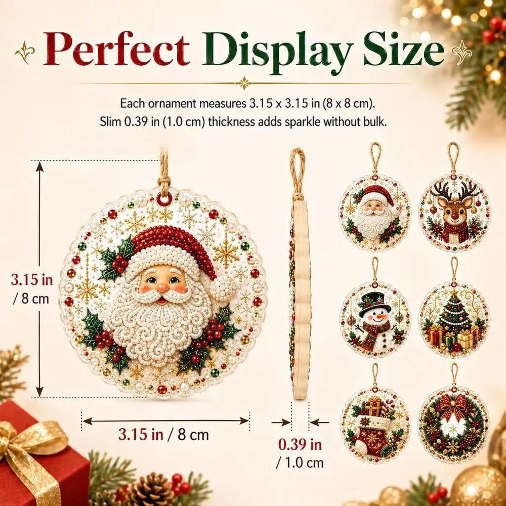 DIY Christmas Diamond Art Ornament Kit – 8Pcs Sparkling Holiday Tree Pendant Decorations Set (GL-012-ORNAMENT)
