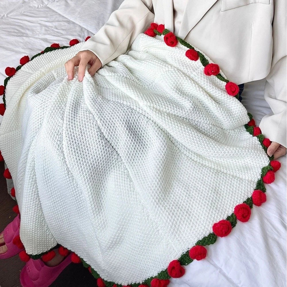 奢华手工针织玫瑰披肩毯与斗篷 (GL-008-BLANKET)