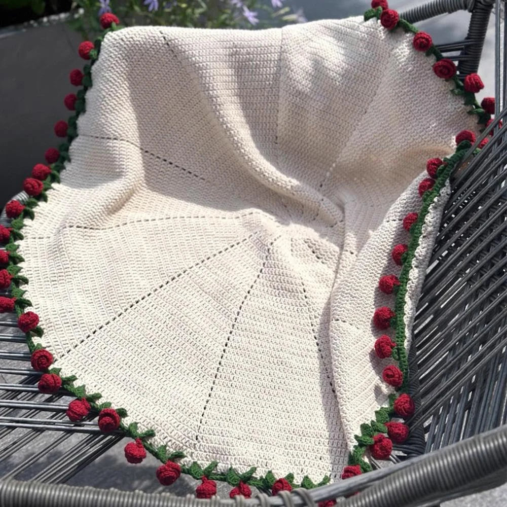 奢华手工针织玫瑰披肩毯与斗篷 (GL-008-BLANKET)