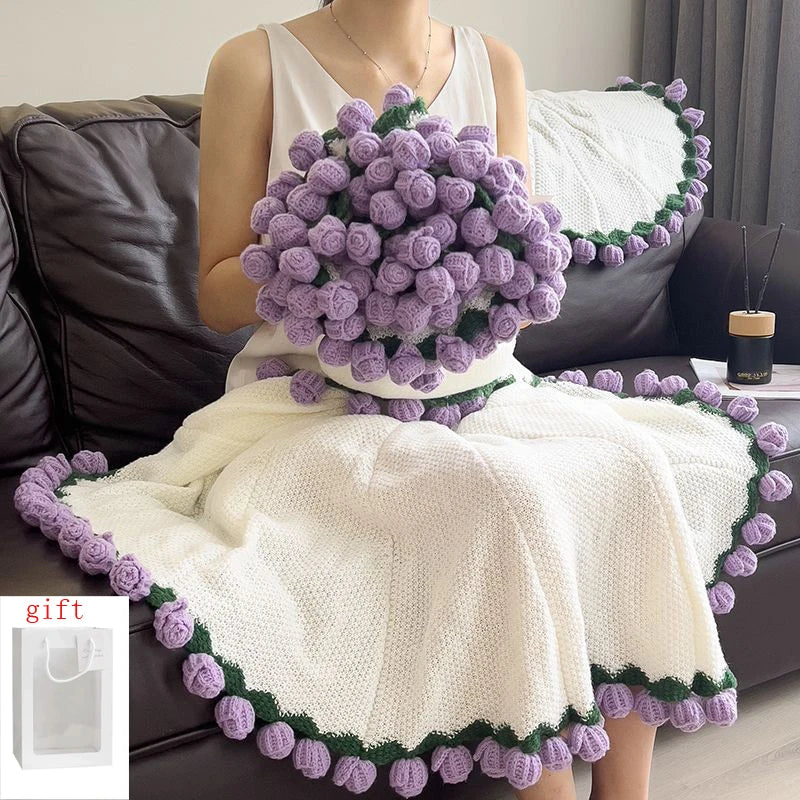奢华手工针织玫瑰披肩毯与斗篷 (GL-008-BLANKET)