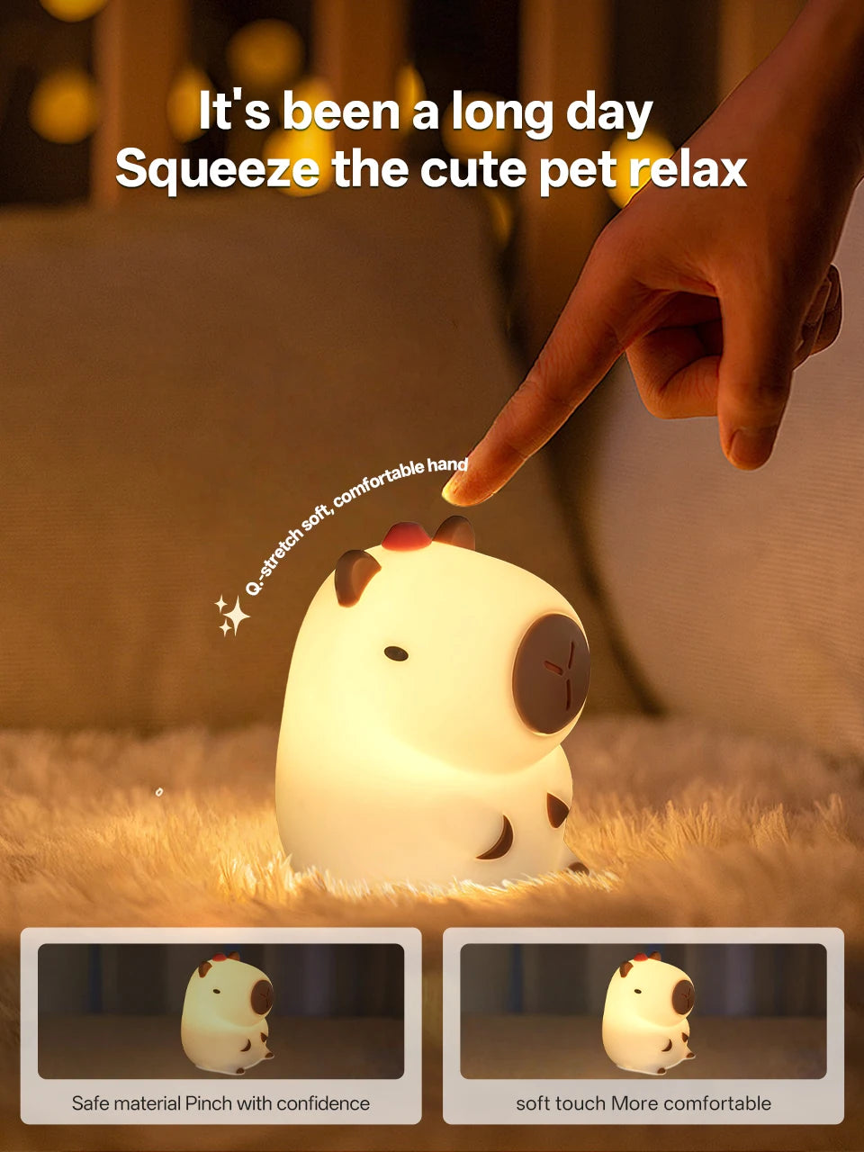 Cozy Capybara Soft Silicone Touch Night Light | Emotional Support Lamp (GL-005-CAPY)