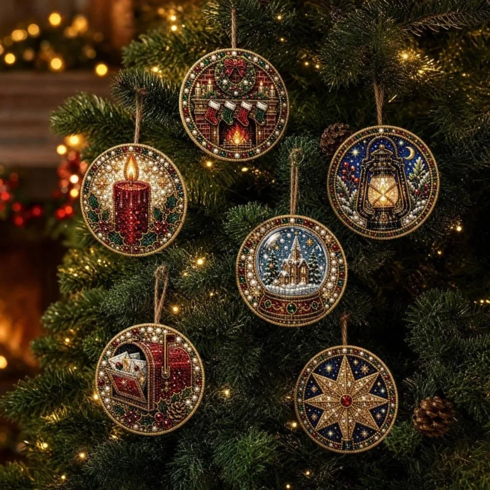 DIY Christmas Diamond Art Ornament Kit – 8Pcs Sparkling Holiday Tree Pendant Decorations Set (GL-012-ORNAMENT)