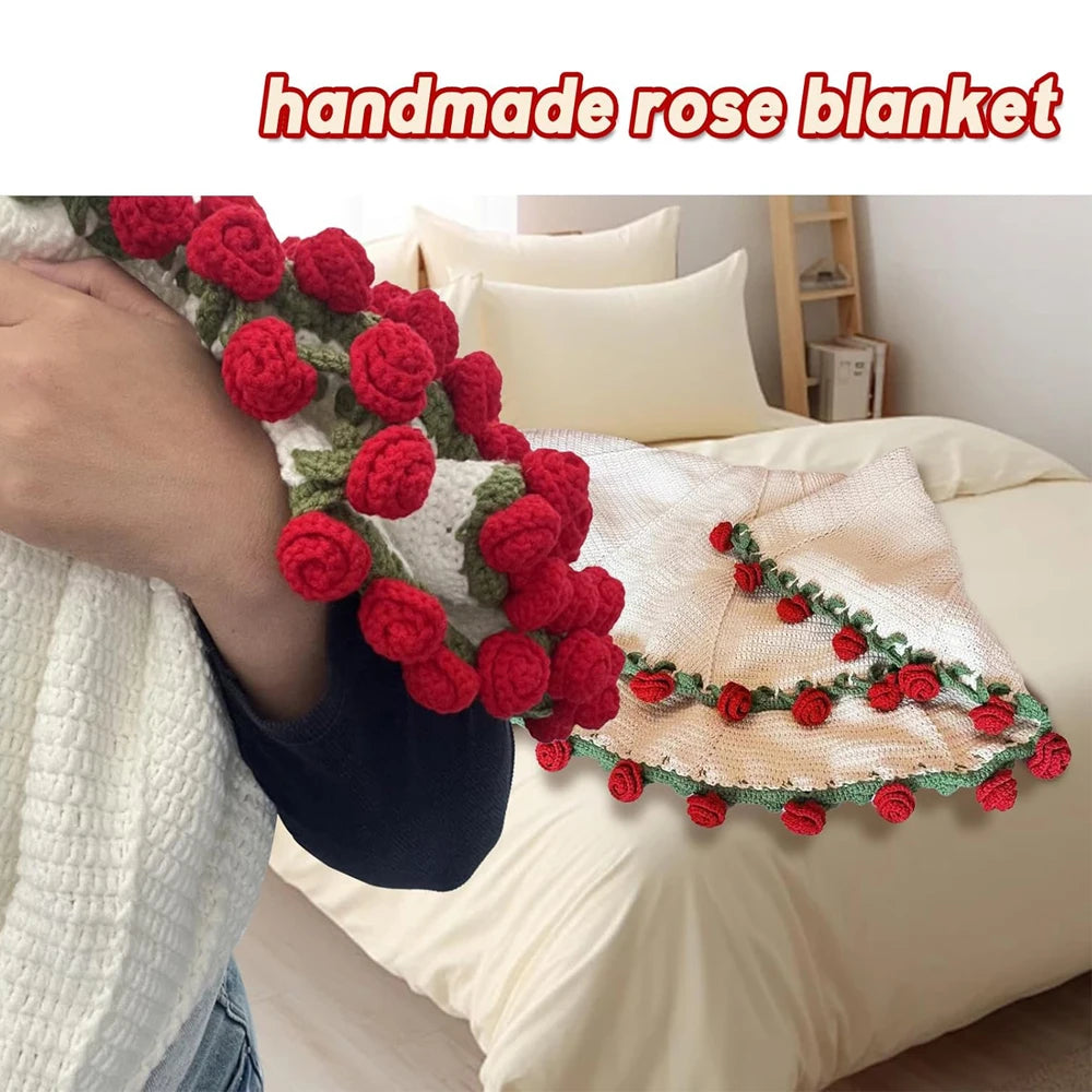 奢华手工针织玫瑰披肩毯与斗篷 (GL-008-BLANKET)