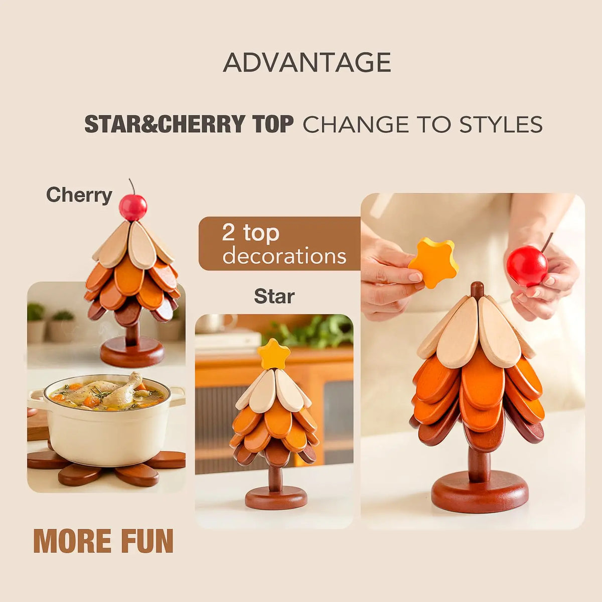 Aesthetic Wooden Christmas Tree Coaster Set (GL-001-TREE)