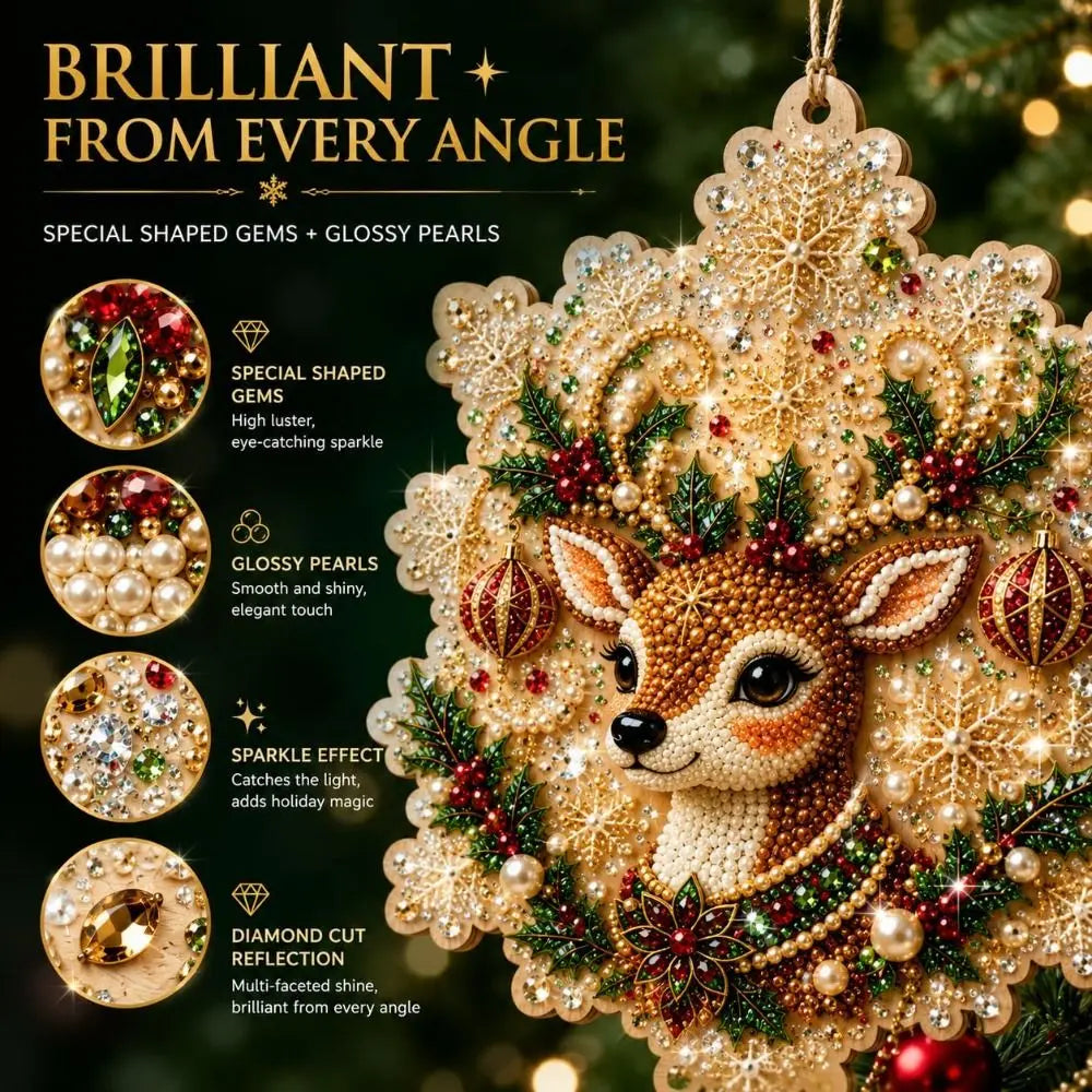 DIY Christmas Diamond Art Ornament Kit – 8Pcs Sparkling Holiday Tree Pendant Decorations Set (GL-012-ORNAMENT)