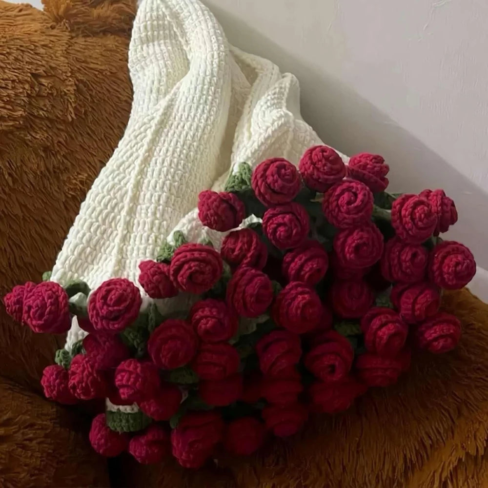 奢华手工针织玫瑰披肩毯与斗篷 (GL-008-BLANKET)