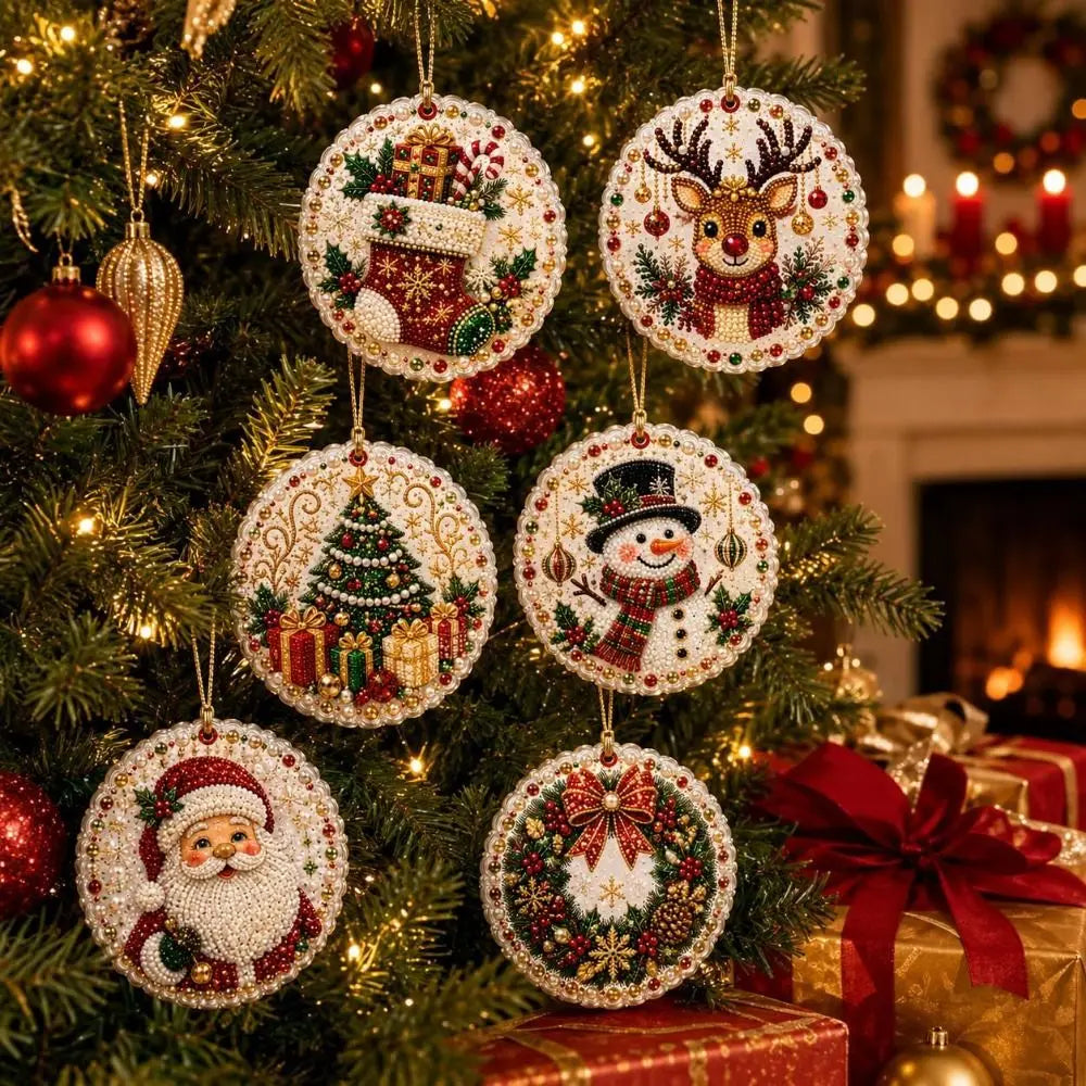 DIY Christmas Diamond Art Ornament Kit – 8Pcs Sparkling Holiday Tree Pendant Decorations Set (GL-012-ORNAMENT)