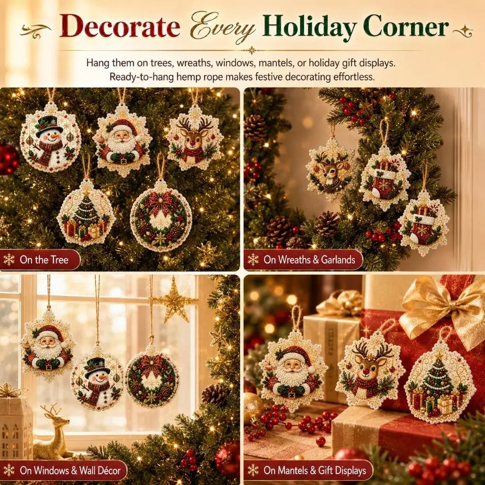 DIY Christmas Diamond Art Ornament Kit – 8Pcs Sparkling Holiday Tree Pendant Decorations Set (GL-012-ORNAMENT)