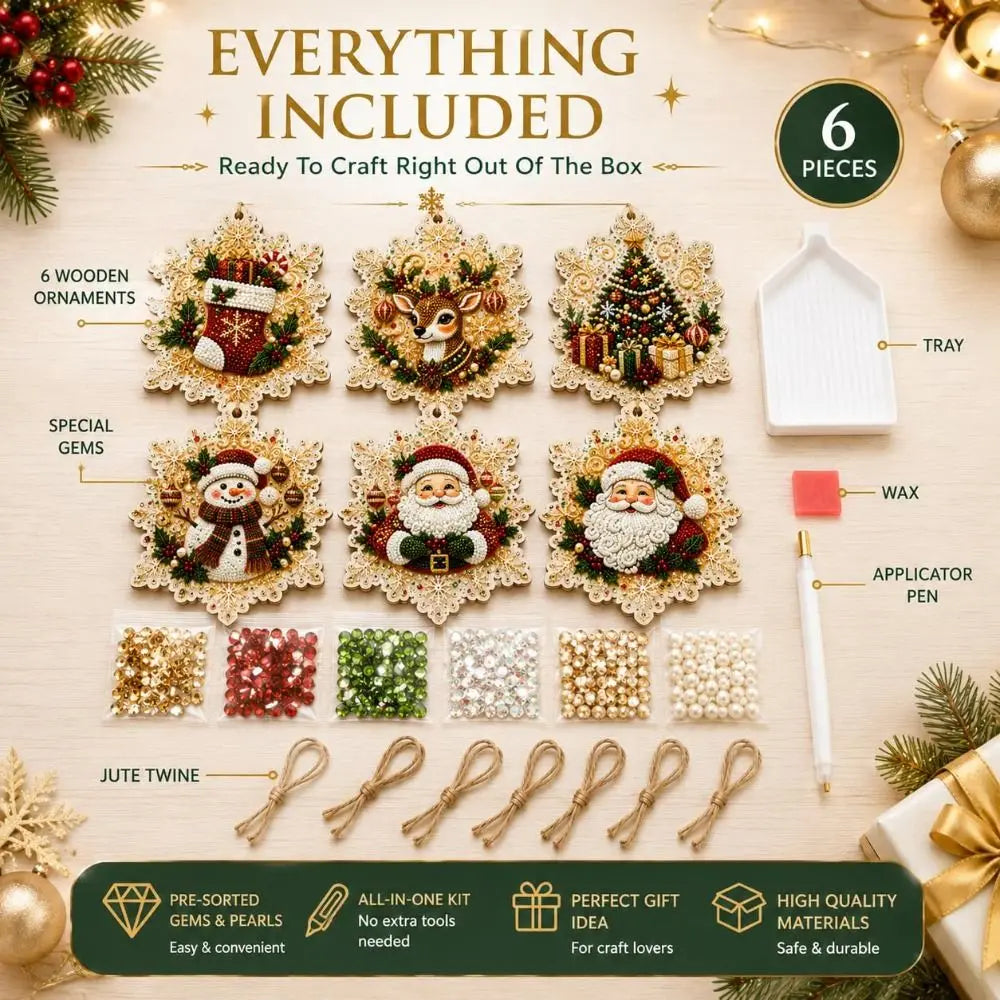 DIY Christmas Diamond Art Ornament Kit – 8Pcs Sparkling Holiday Tree Pendant Decorations Set (GL-012-ORNAMENT)