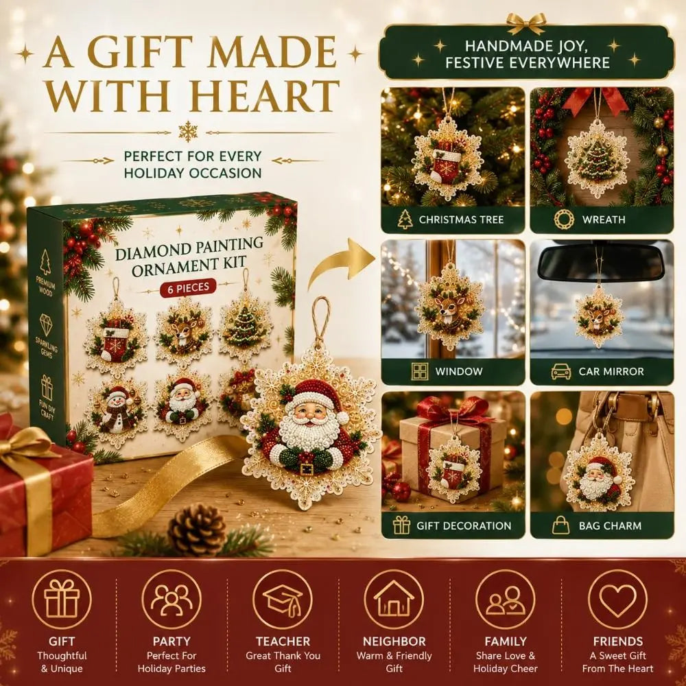 DIY Christmas Diamond Art Ornament Kit – 8Pcs Sparkling Holiday Tree Pendant Decorations Set (GL-012-ORNAMENT)