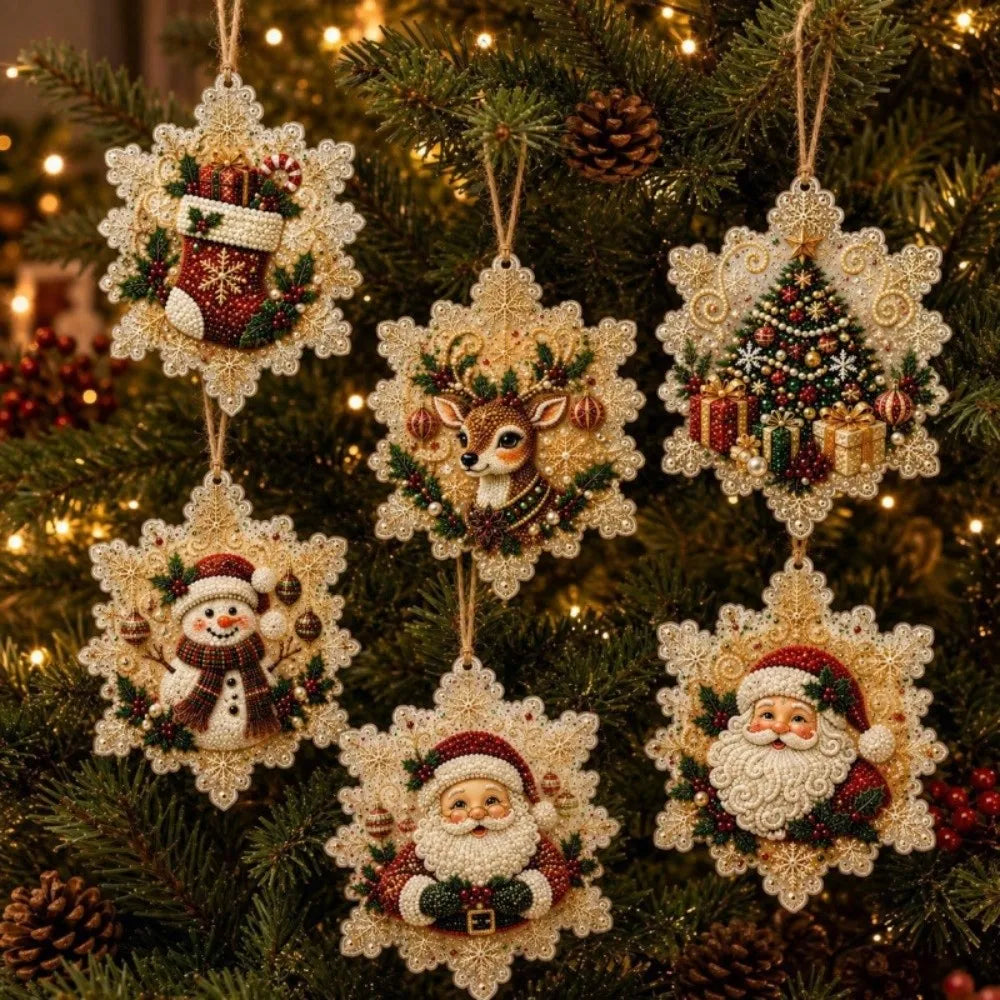 DIY Christmas Diamond Art Ornament Kit – 8Pcs Sparkling Holiday Tree Pendant Decorations Set (GL-012-ORNAMENT)