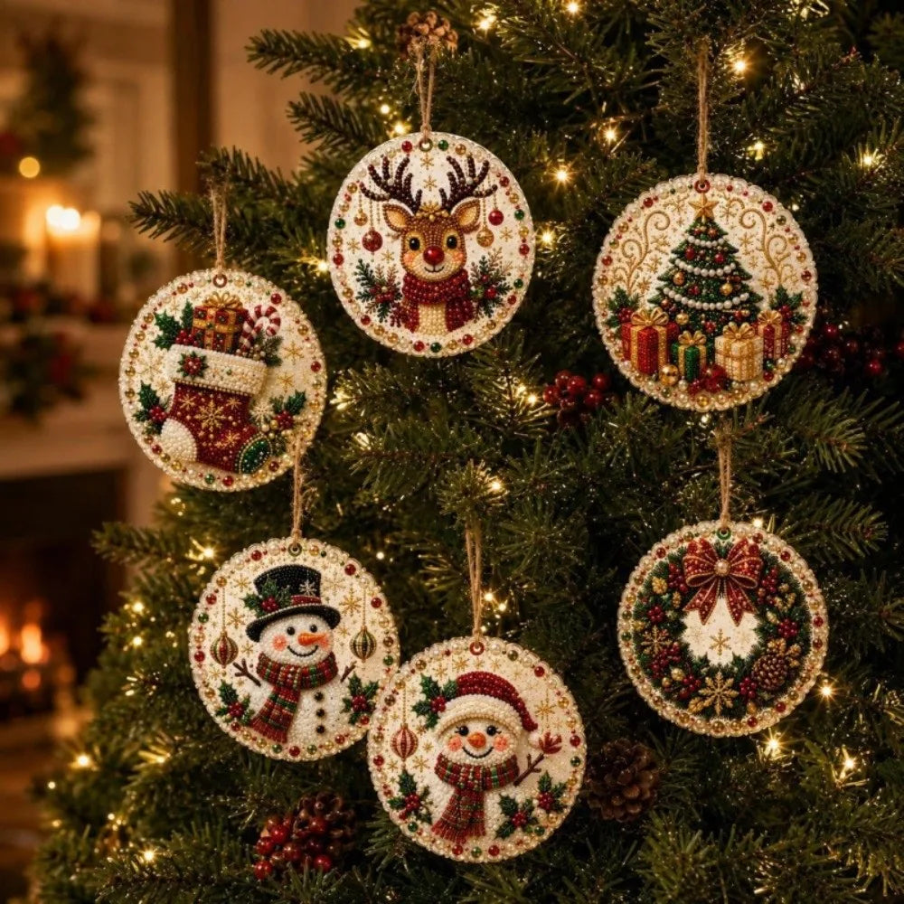 DIY Christmas Diamond Art Ornament Kit – 8Pcs Sparkling Holiday Tree Pendant Decorations Set (GL-012-ORNAMENT)