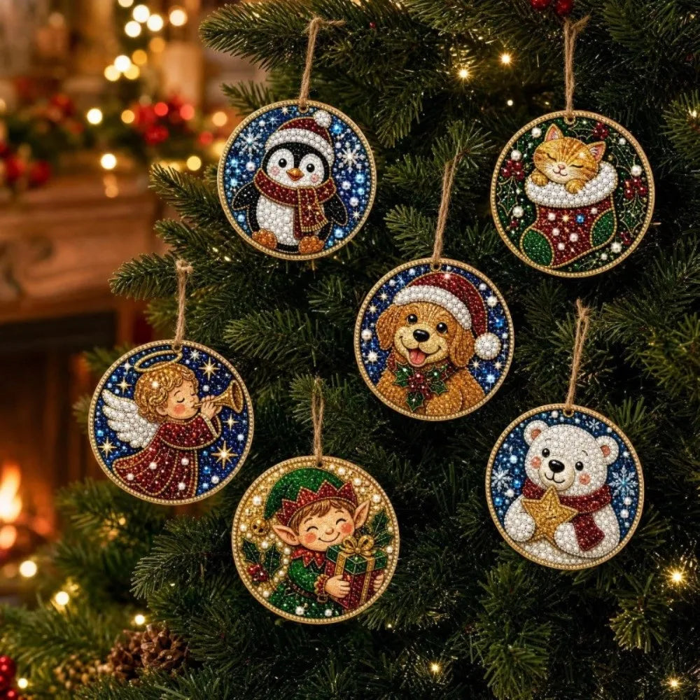 DIY Christmas Diamond Art Ornament Kit – 8Pcs Sparkling Holiday Tree Pendant Decorations Set (GL-012-ORNAMENT)