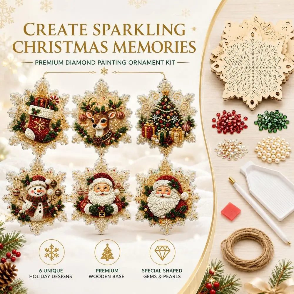 DIY Christmas Diamond Art Ornament Kit – 8Pcs Sparkling Holiday Tree Pendant Decorations Set (GL-012-ORNAMENT)