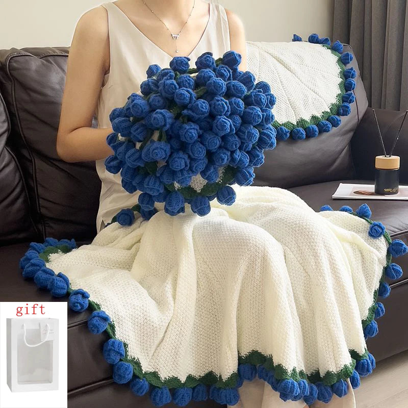 奢华手工针织玫瑰披肩毯与斗篷 (GL-008-BLANKET)